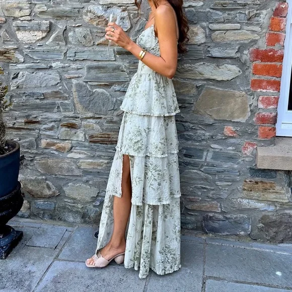 V. Chapman Caterina Sage Floral Tiered Dress - Picture 3 of 8